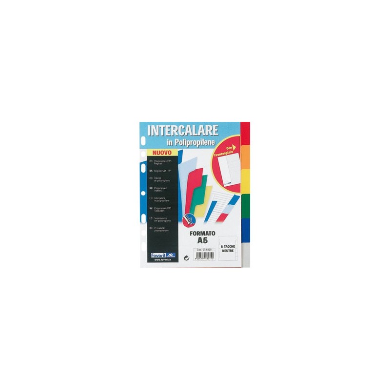 FAVORIT Divisori intercalare A5 6 colori PLP Favorit 500802 FAVORIT Divisori intercalare A5 6 colori PLP Favorit 500802