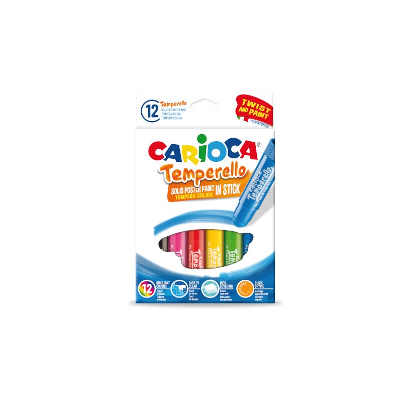 Carioca Temperello tempera solida in stick 12 pezzi colori assortiti 42738 Carioca Temperello tempera solida in stick 12 pezzi colori assortiti 42738