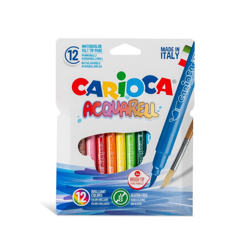 Carioca Acquarell pennarelli acquerellabili punta a pennello 12 pezzi colori assortiti 42747