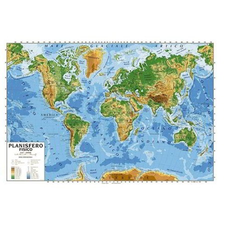 1 - CWR Carta geografica Planisfero plastificata fisico/politica 100x140 06997