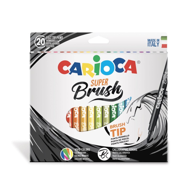 Carioca Super Brush pennarelli punta a pennello 20 pezzi colori assortiti 42968 Carioca Super Brush pennarelli punta a pennello 20 pezzi colori assortiti 42968