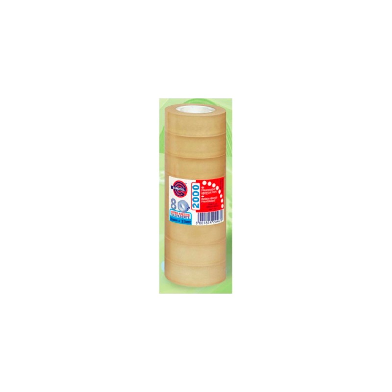 8 rotoli Nastro adesivo colore trasparente Eurocel 19x33mt 1092202 8 rotoli Nastro adesivo colore trasparente Eurocel 19x33mt 1092202