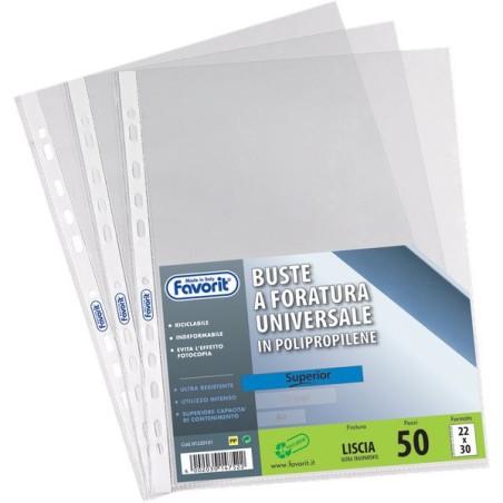 1 - FAVORIT  Buste a foratura universale lucide Superior 013 22x30 cm 50 pz.  460120