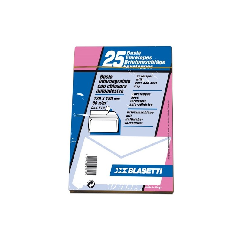 Blasetti Mailpack buste 12x18 cm bianche 80 g internografate con strip adesivo – confezione 25 pezzi 0510