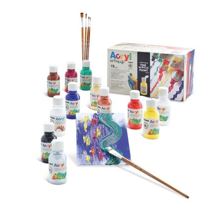 1 - MOROCOLOR PRIMO Set Tempera Acrilica 11 Colori 125 mL 5 Pennelli Piatto