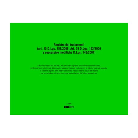 1 - EDIPRO  Registro dei trattamenti terapeutici (Copertina Verde)  E2890