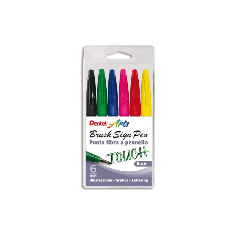 Pentel Brush Sign Pen pennarello punta flessibile set 6 colori assortiti 0022050 Pentel Brush Sign Pen pennarello punta flessibile set 6 colori assortiti 0022050