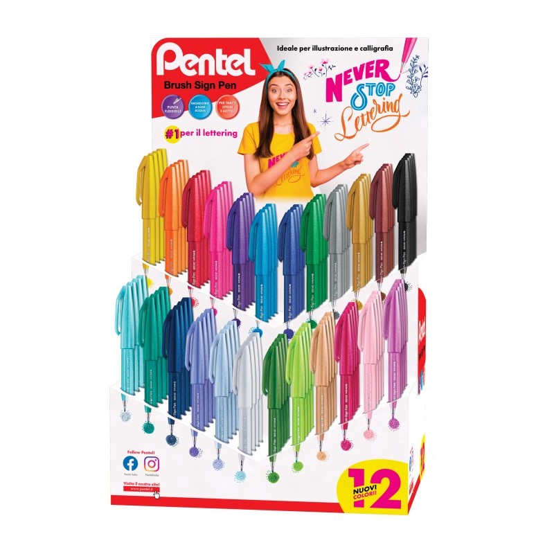 PENTEL 102 pezzi Espositore pennarelli Pen Brush lettering assortiti 0022236 PENTEL 102 pezzi Espositore pennarelli Pen Brush lettering assortiti 0022236