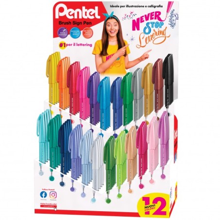 1 - PENTEL 102 pezzi Espositore pennarelli Pen Brush lettering assortiti 0022236