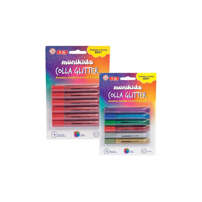 6 PEZZI BLISTER COLLA GLITTER GLUE 11ml. ARGENTO 22/052