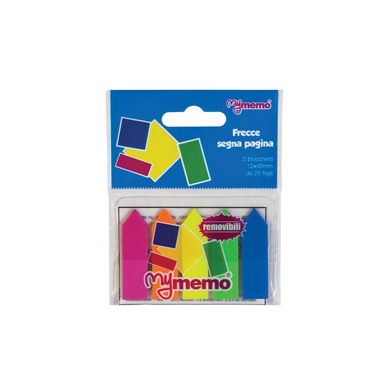 Segnapagina adesivo plastificato freccia 5 colori neon 12x45 30/071-MY Segnapagina adesivo plastificato freccia 5 colori neon 12x45 30/071-MY