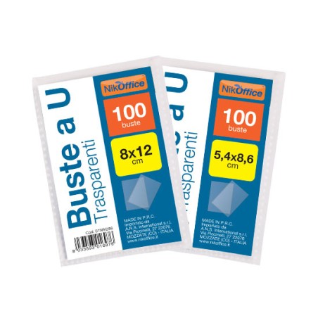 1 - Buste a U trasparenti - liscia - 100 pezzi 5,4x8,6 01/283