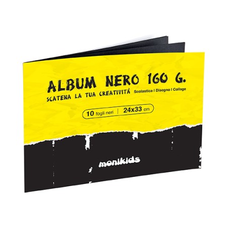 1 - MONIKIDS Album 10 Fogli Carta NERO cm 24X33 Disegno 41/064