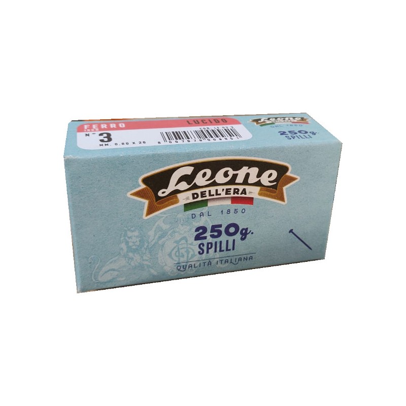 Leone Dell'Era spilli per ufficio n. 3 in ferro lucido, 0,80 x 26 mm, scatola da 250 g – LF02-3