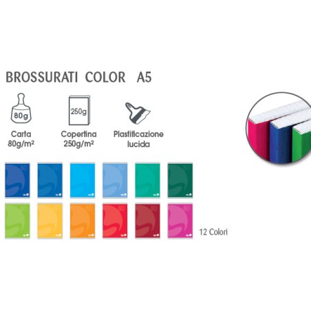 1 - BE MORE LUMBEK Conf.5 pz Quaderni Brossurati BM COLOR A5 Rig.Q 96 fogli