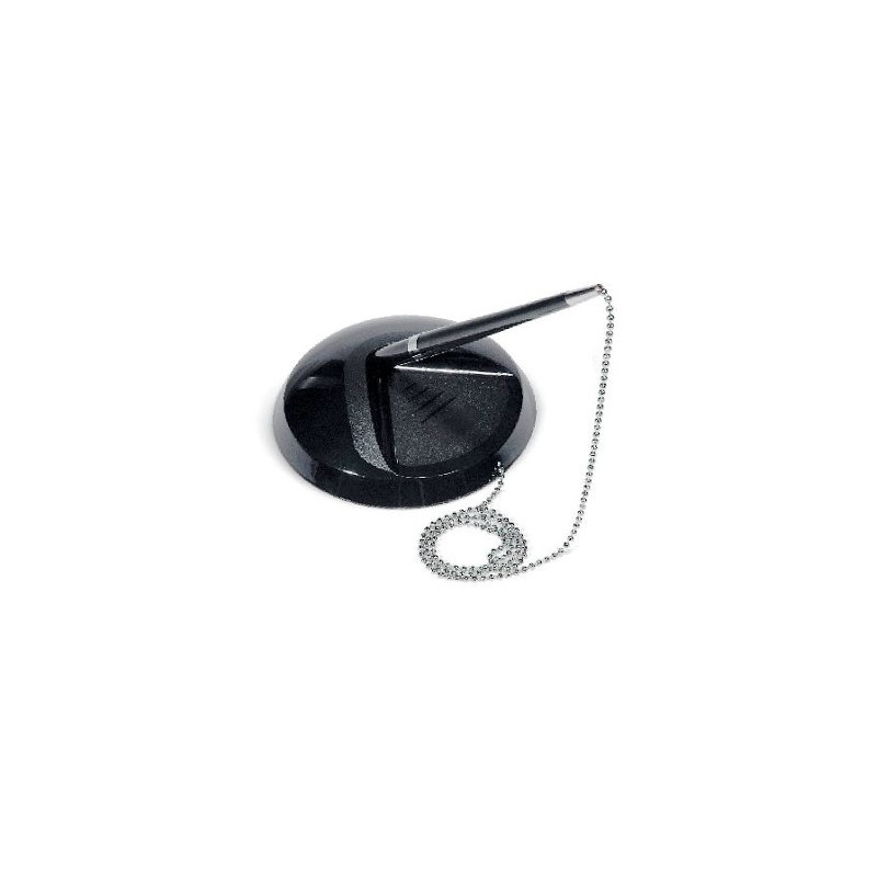 Base portapenna Lebez rotonda in plastica con penna a catenella, stiloforo nero - 1710-N