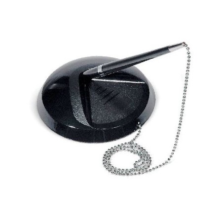 Base portapenna Lebez rotonda in plastica con penna a catenella, stiloforo nero - 1710-N
