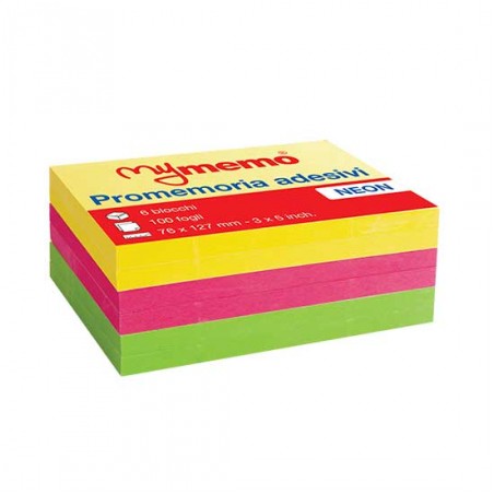 1 - BLOCCO ADES.MYMEMO 76X127 -6pz NEON ASS. 30/012MYneon