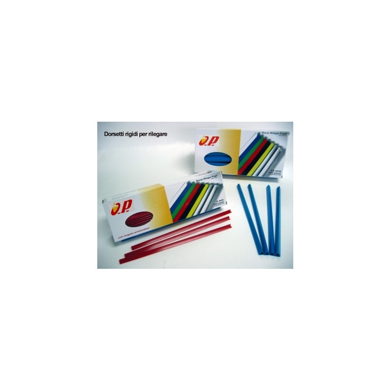 O.P. 100 pezzi Dorsi rigidi rilegafogli 8 mm colore blu OP17.16 O.P. 100 pezzi Dorsi rigidi rilegafogli 8 mm colore blu OP17.16