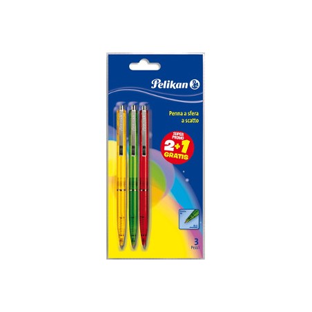 Pelikan Penna a Sfera R2 a Scatto Punta 1.0 mm Confezione da 3 pz