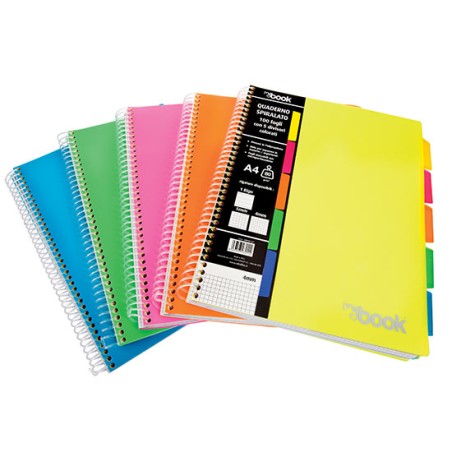 1 - NICKOFFICE - MY BOOK Quaderno Maxi Spiralato 1R 4 Fori 100 fogli 5 separatori 30/105 80 gr