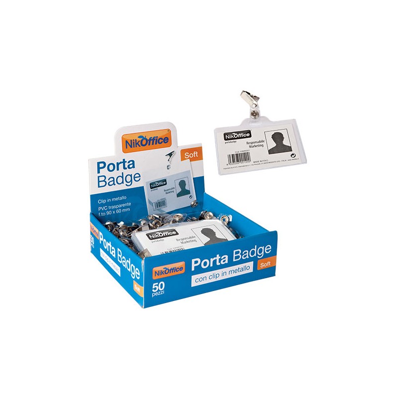Conf.50 pz Porta Badge Soft con Clip in Metallo 9x5,5cm 03/001 Conf.50 pz Porta Badge Soft con Clip in Metallo 9x5,5cm 03/001