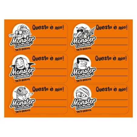 1 - ETICHETTE TAG TO SCHOOL MONSTER COLLECTION" ARANCIO FLUO 36ET. AP059TSA"