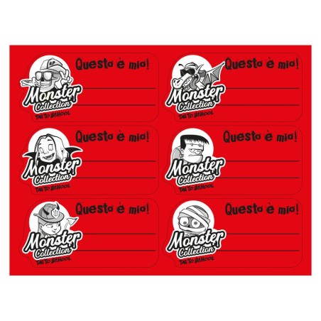 1 - ETICHETTE TAG TO SCHOOL MONSTER COLLECTION" ROSSO FLUO 36 ET. AP059TSR"