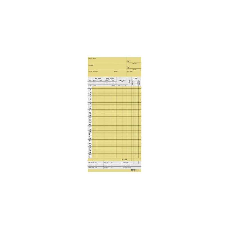 EDIPRO 100 schede orologio mensile colore giallo 22x10 E3866 EDIPRO 100 schede orologio mensile colore giallo 22x10 E3866