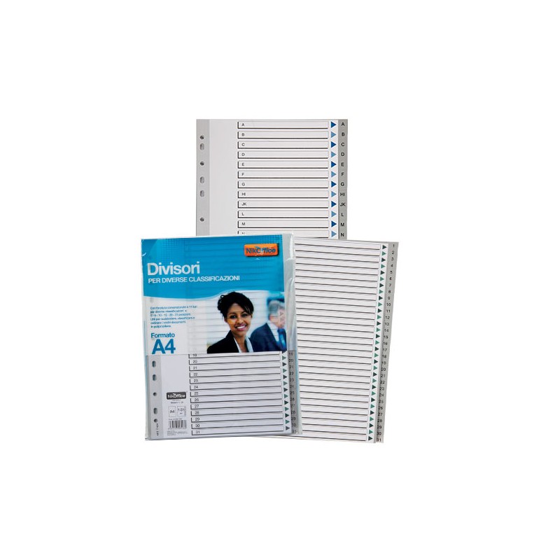 Divisori alfabetici con fori formato A4 PVC grigio 01/127 Divisori alfabetici con fori formato A4 PVC grigio 01/127