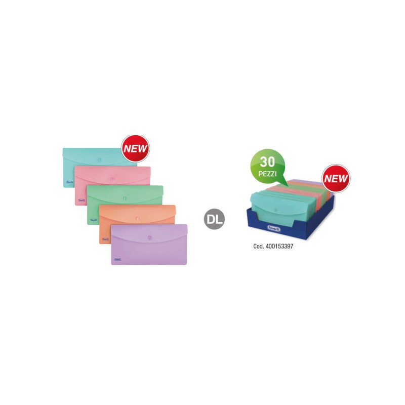 FAVORIT Busta portadocumenti con bottone colori pastel ass. 30 pz. 22,4x12,3 153397