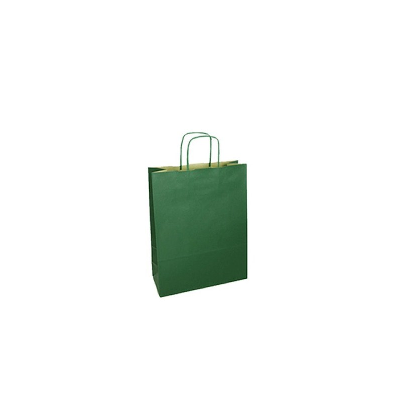 Carpad shopper in carta sealing verde scuro 45+15x49 cm maniglia ritorta 50 pezzi ref.40