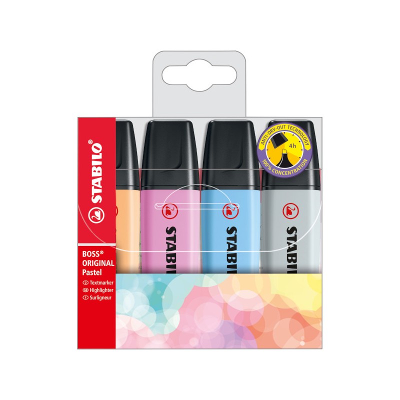 Stabilo Boss Original Pastel 4 evidenziatori colori pastello assortiti 70/4-4 Stabilo Boss Original Pastel 4 evidenziatori colori pastello assortiti 70/4-4