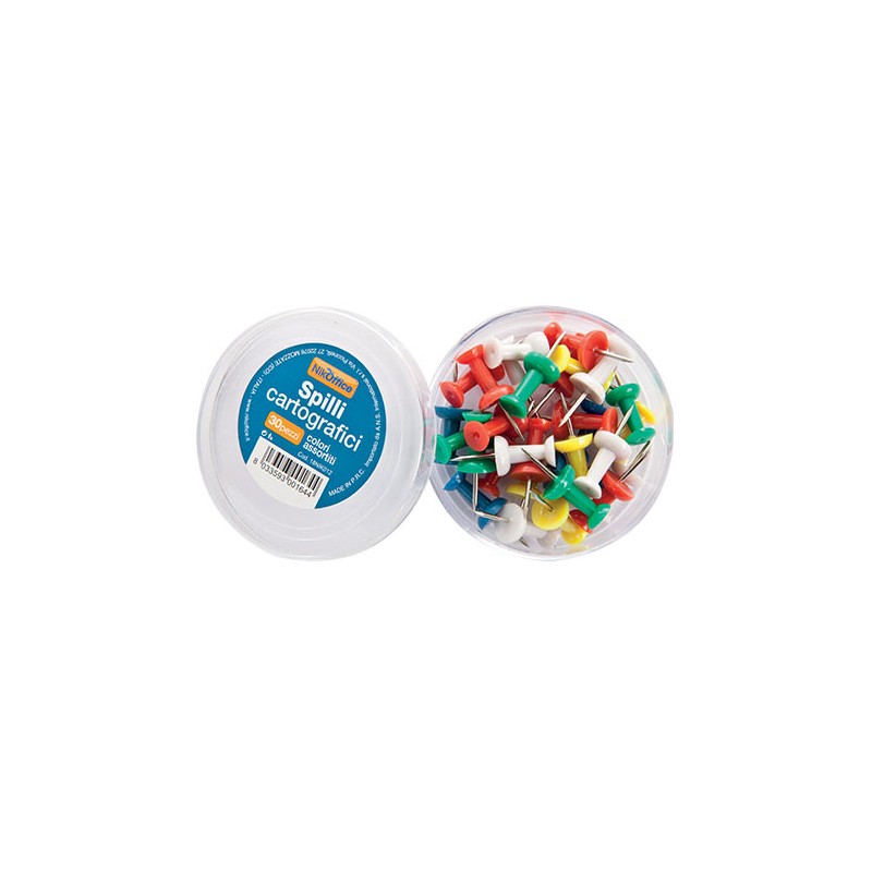 NIKOFFICE Spilli Cartografici Tipo Chiodino 30 Pezzi Colori Assortiti 18/012 NIKOFFICE Spilli Cartografici Tipo Chiodino 30 Pezzi Colori Assortiti 18/012