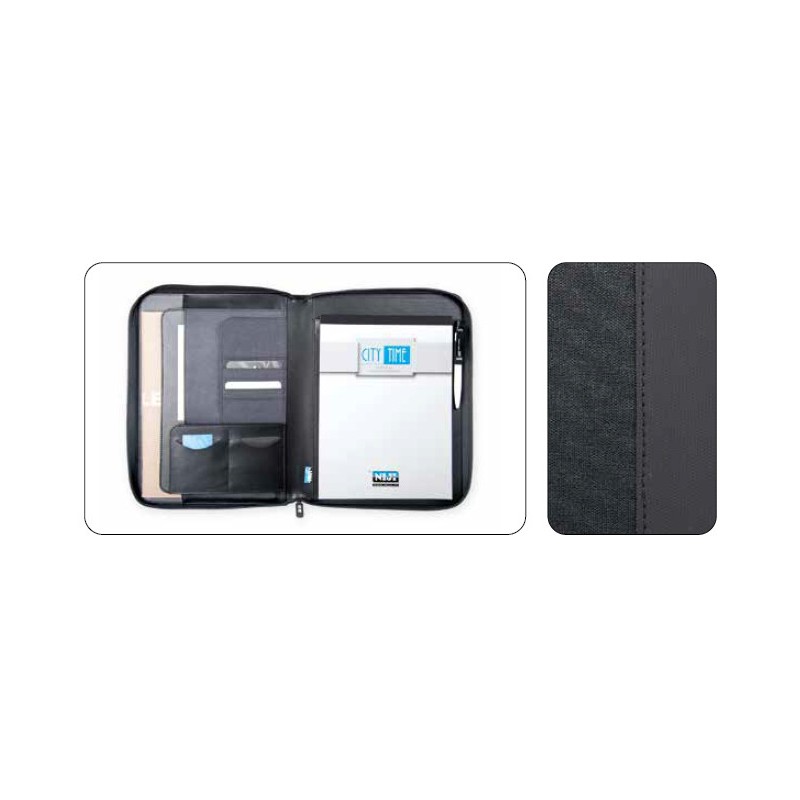 Portablocco Niji City Time formato A4 in tessuto con zip, colore nero - 61739 Portablocco Niji City Time formato A4 in tessuto con zip, colore nero - 61739