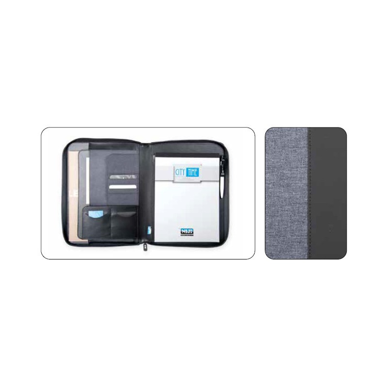 NIJI - CITY TIME PortaBlocco A4 in Tessuto con Zip col.Grigio Scuro 61741