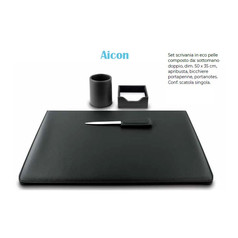 Set da scrivania Niji 4 pezzi in ecopelle, colore nero - 61865