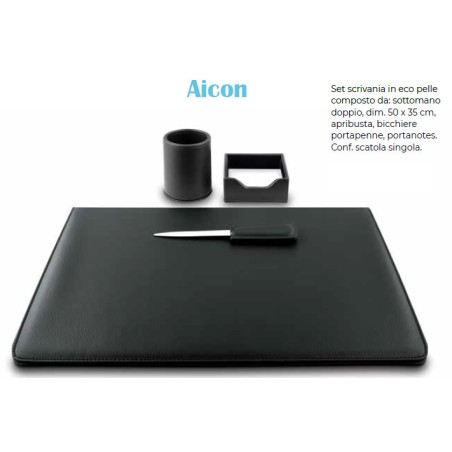 Set da scrivania Niji 4 pezzi in ecopelle, colore nero - 61865