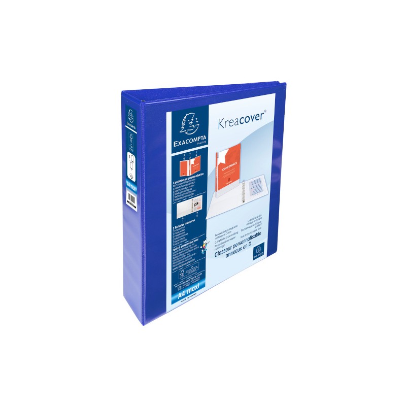 Raccoglitore Exacompta Kreacover A4 Maxi 4 anelli a D da 50 mm, personalizzabile, blu - 51844BE