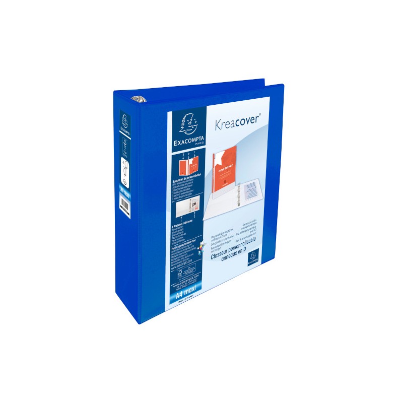 Raccoglitore Exacompta Kreacover A4 Maxi 4 anelli a D da 60 mm, personalizzabile, blu - 51845BE Raccoglitore Exacompta Kreacover A4 Maxi 4 anelli a D da 60 mm, personalizzabile, blu - 51845BE