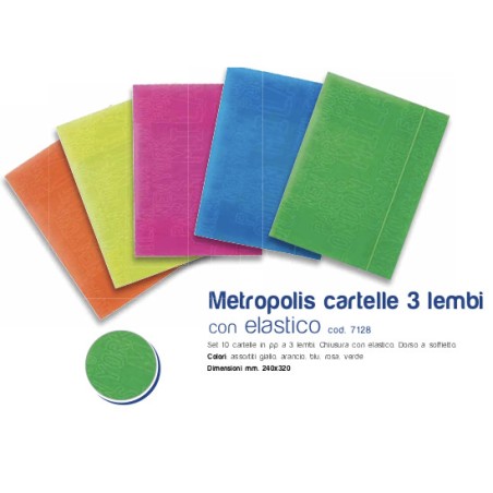 1 - ITERNET Cartellina a 3 lembi con elastico 5 col. ass. 10 pz 7128