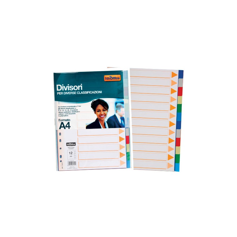 Divisori formato A4 con 12 tacche colorate in plastica 01/125 Divisori formato A4 con 12 tacche colorate in plastica 01/125