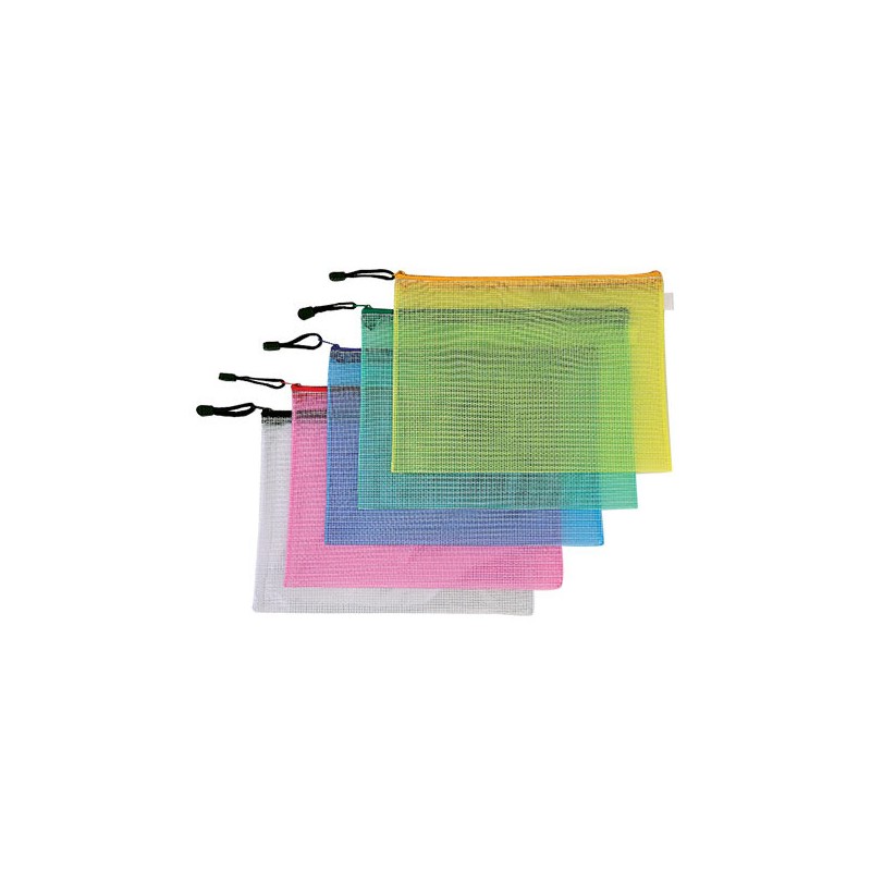 BUSTA PORTADOC. C/ZIP 345x245 RETE TRASP. ASS. 12PZ. 01/184
