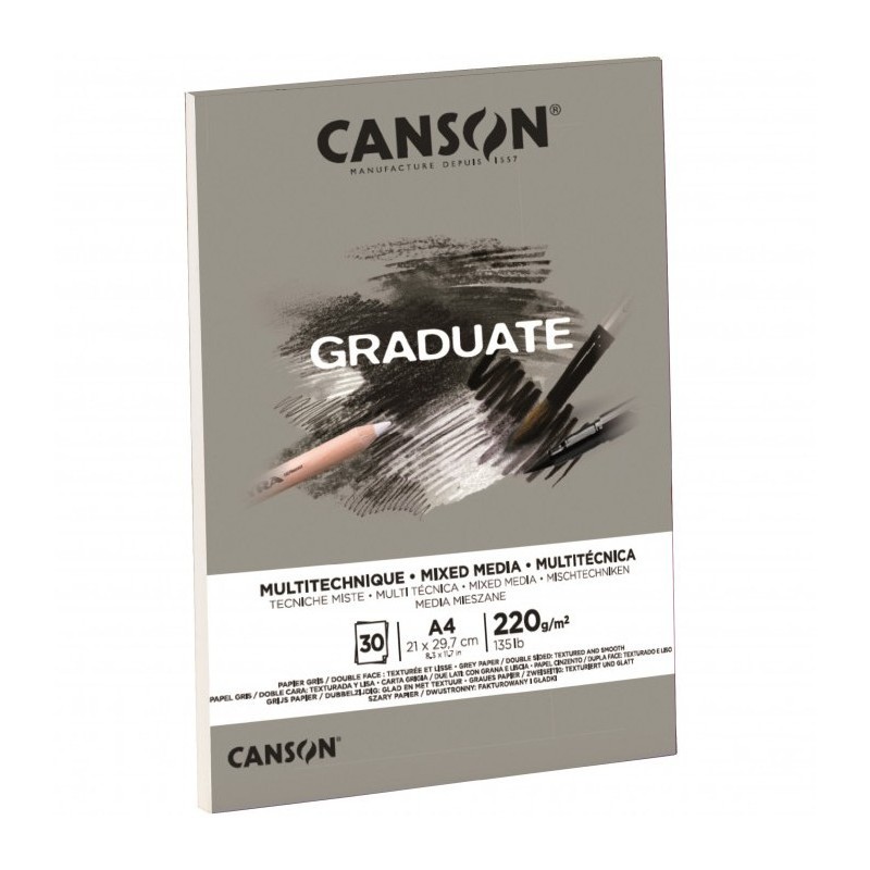 Canson blocco per tecniche miste Graduate Mix Media grigio A4 220 g/m² 30 fogli collato C400110371