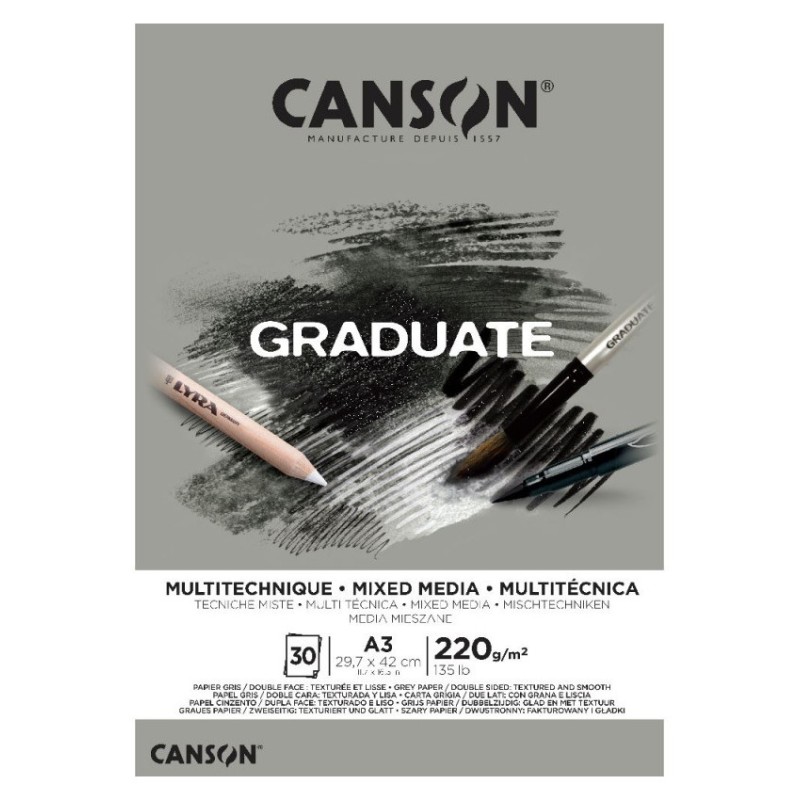 Canson blocco per tecniche miste Graduate Mix Media grigio A3 220 g/m² 30 fogli collato C400110372 Canson blocco per tecniche miste Graduate Mix Media grigio A3 220 g/m² 30 fogli collato C400110372