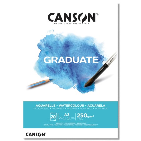 1 - Blocco Canson Graduate Aquarelle A3 250gr. 20FG Collato C400110375