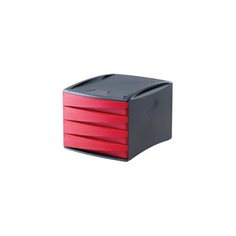 FELLOWES 2 pezzi Cassettiera 4 cassetti rosso trasparente 00196 FELLOWES 2 pezzi Cassettiera 4 cassetti rosso trasparente 00196
