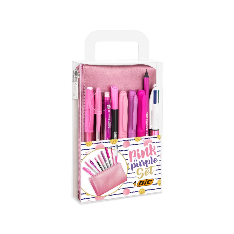 BIC Writing Set Pink & Purple kit scrittura 9 strumenti con astuccio in ecopelle rosa 964280 BIC Writing Set Pink & Purple kit scrittura 9 strumenti con astuccio in ecopelle rosa 964280