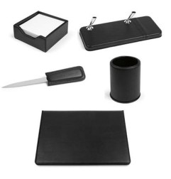 1 - NIJI Set da Scrivania 5 Pezzi in ECOPELLE Scrittoio Nero VIP 60270