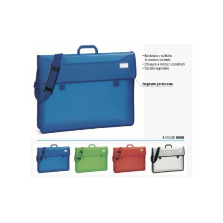 Valigetta portadisegni Lebez con tracolla e soffietto, 52x37x8 cm, 4 colori neon - 60859/60860/60861/60862